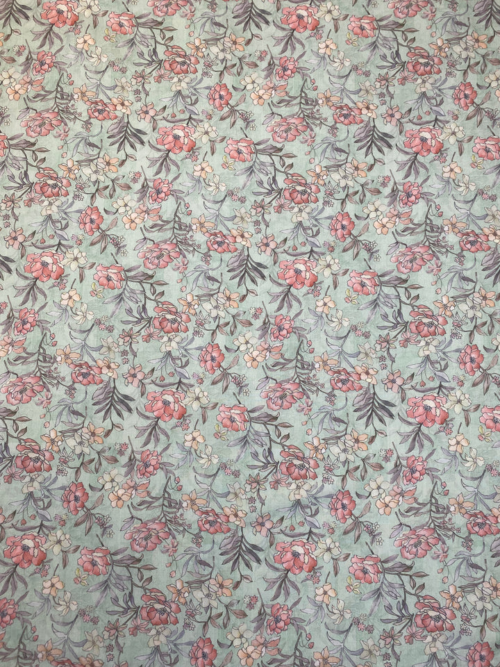 Printed Floral Cotton Fabric Pista Green