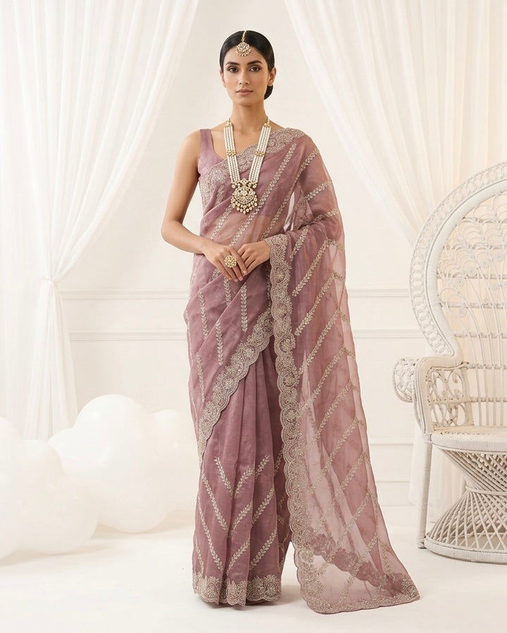 Lavender Organza Saree with Allover Embroidery (54593)
