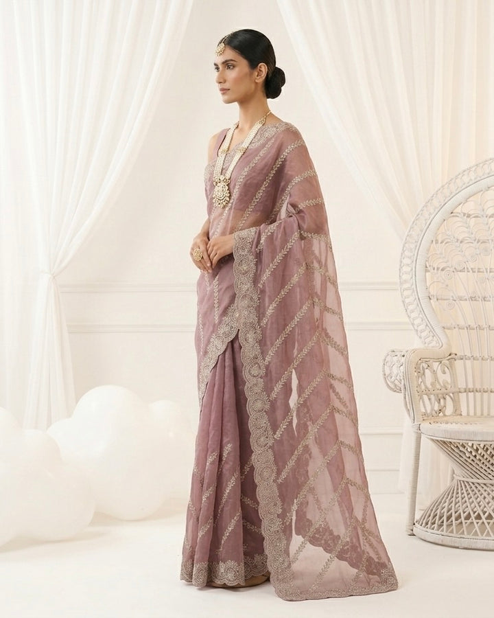 Lavender Organza Saree with Allover Embroidery (54593)