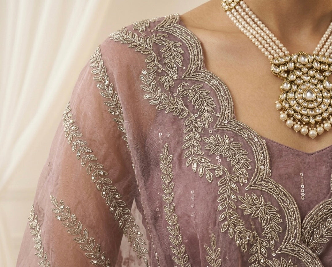 Lavender Organza Saree with Allover Embroidery (54593)