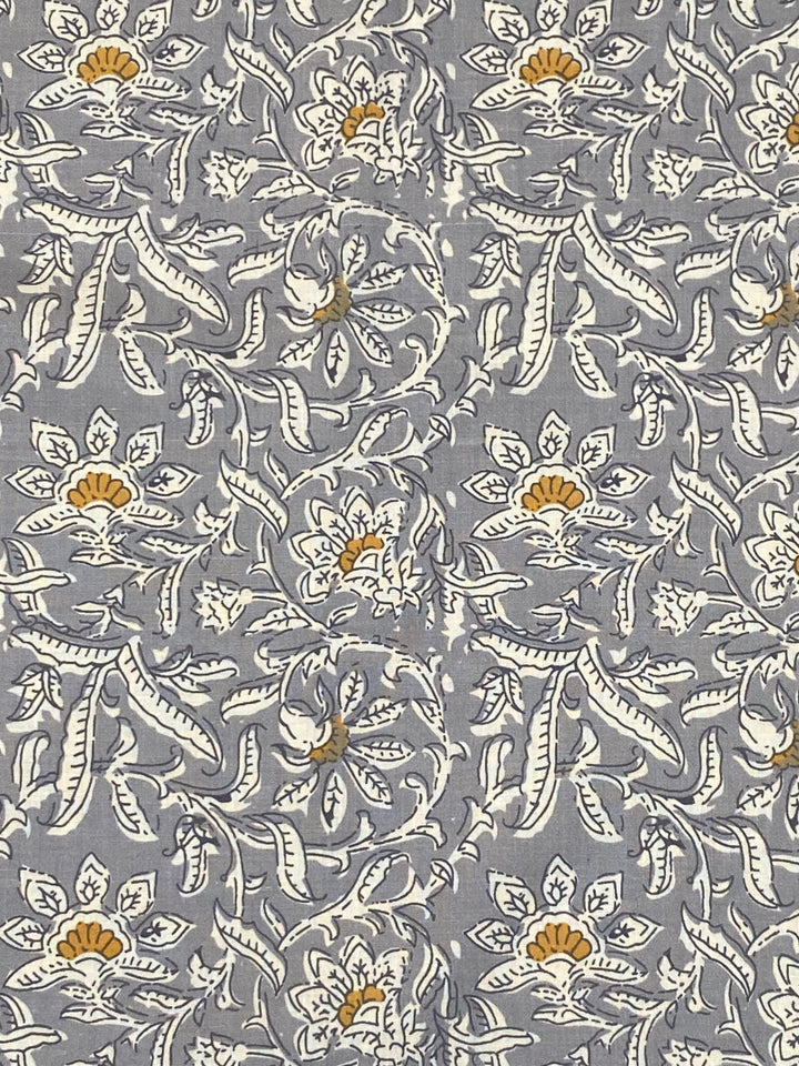 Printed Floral Cotton Fabric Grey
