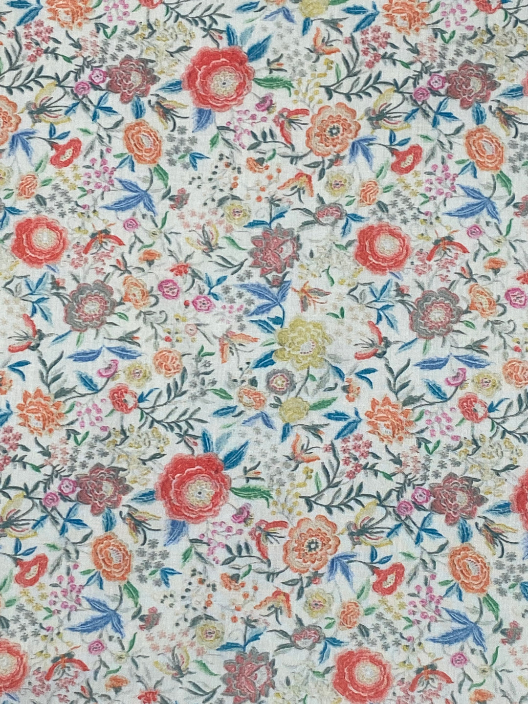 Printed Floral Cotton Fabric Off White