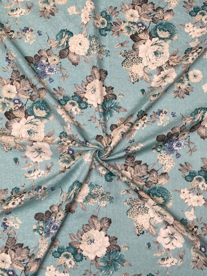 Printed Floral Cotton Fabric Blue