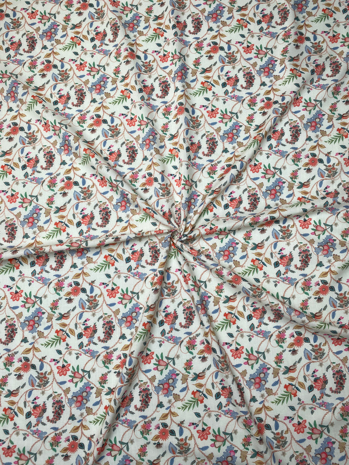 Printed Floral Cotton Fabric Off White