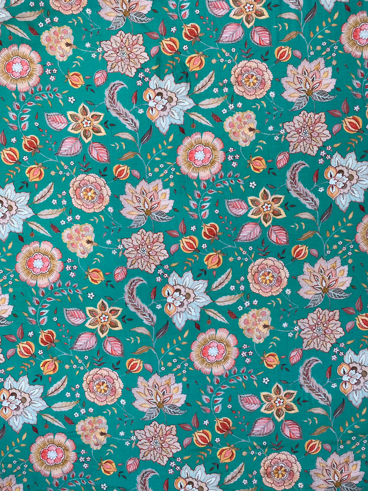 Printed Floral Muslin Cotton Fabric Green
