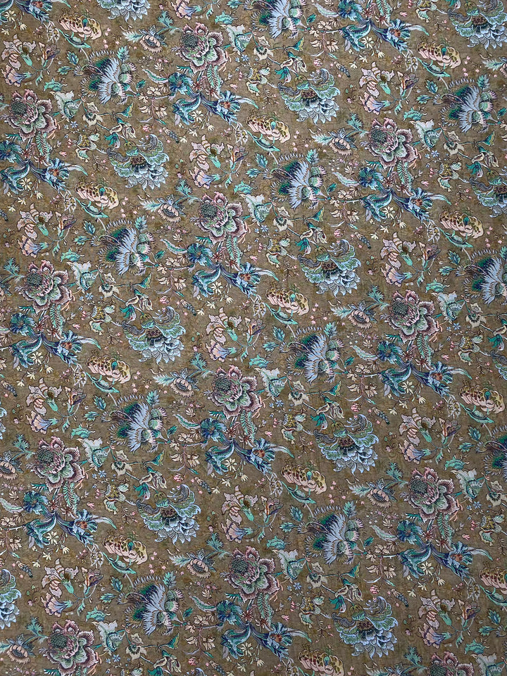Printed Floral Muslin Cotton Fabric Green