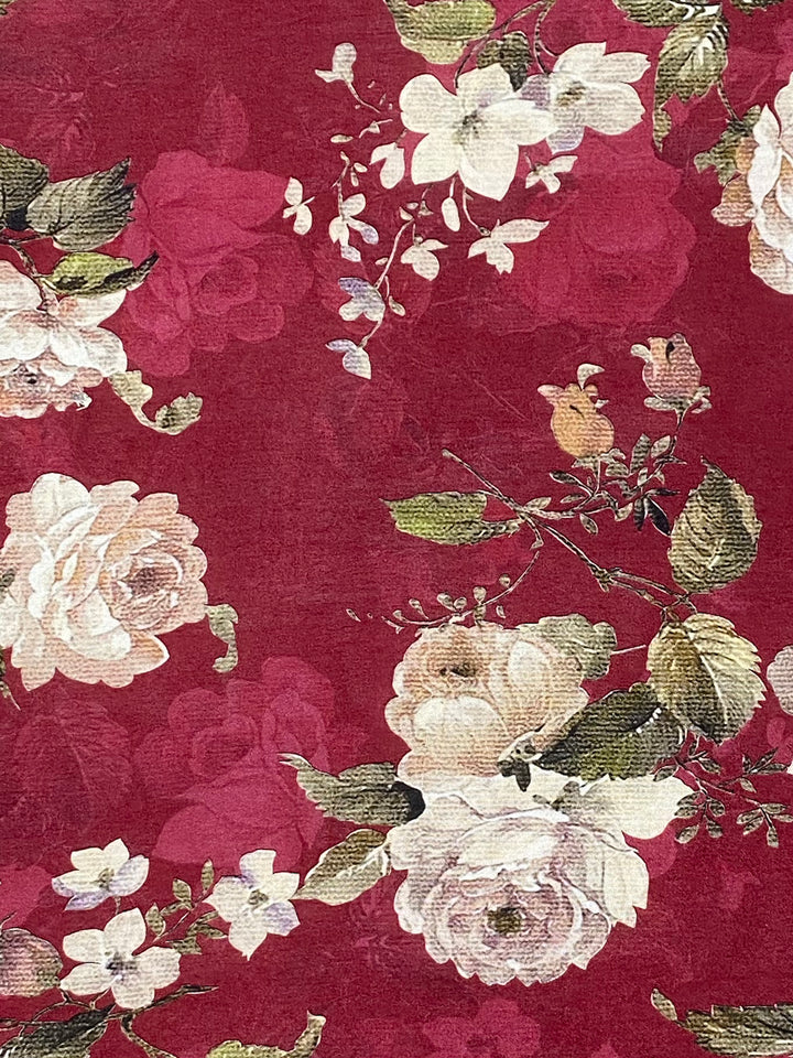 Printed Floral Muslin Cotton Fabric Maroon