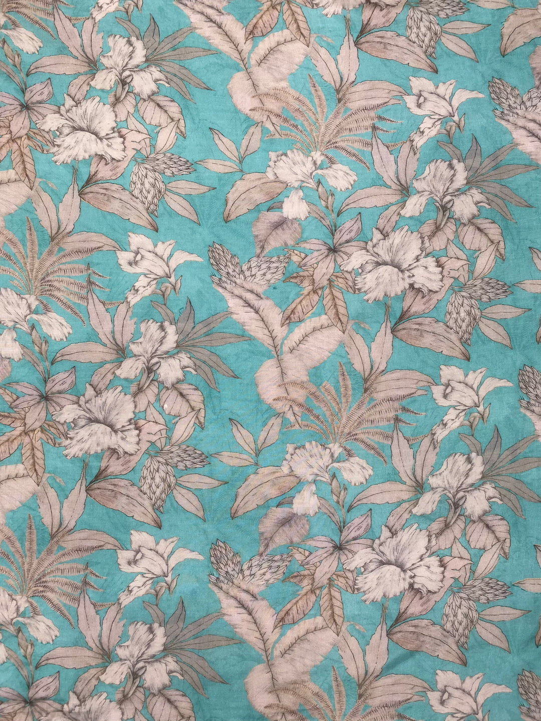 Printed Floral Muslin Cotton Fabric Blue