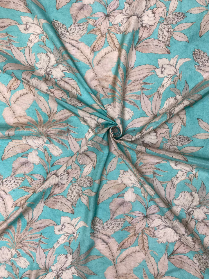 Printed Floral Muslin Cotton Fabric Blue