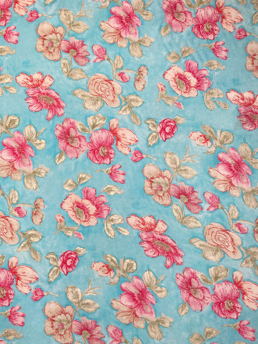 Printed Rayon Cotton Fabric Blue