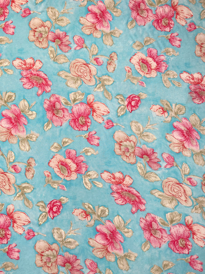 Printed Rayon Cotton Fabric Blue