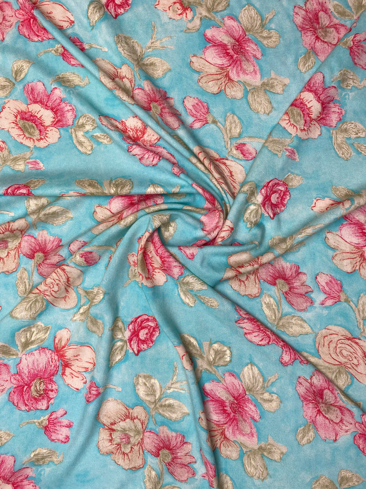 Printed Rayon Cotton Fabric Blue