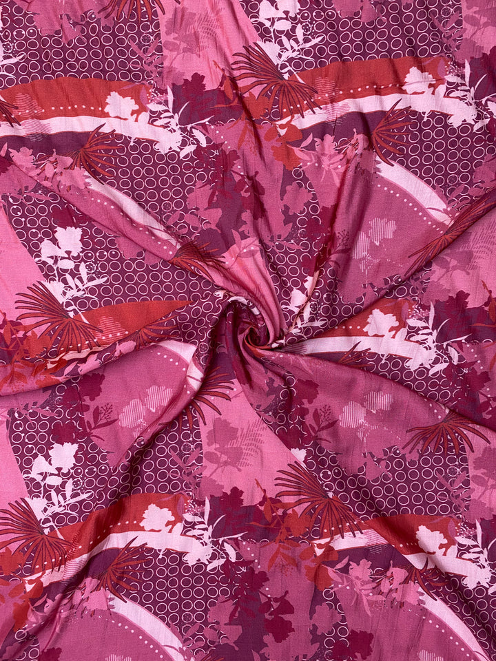 Printed Floral Muslin Cotton Fabric Pink