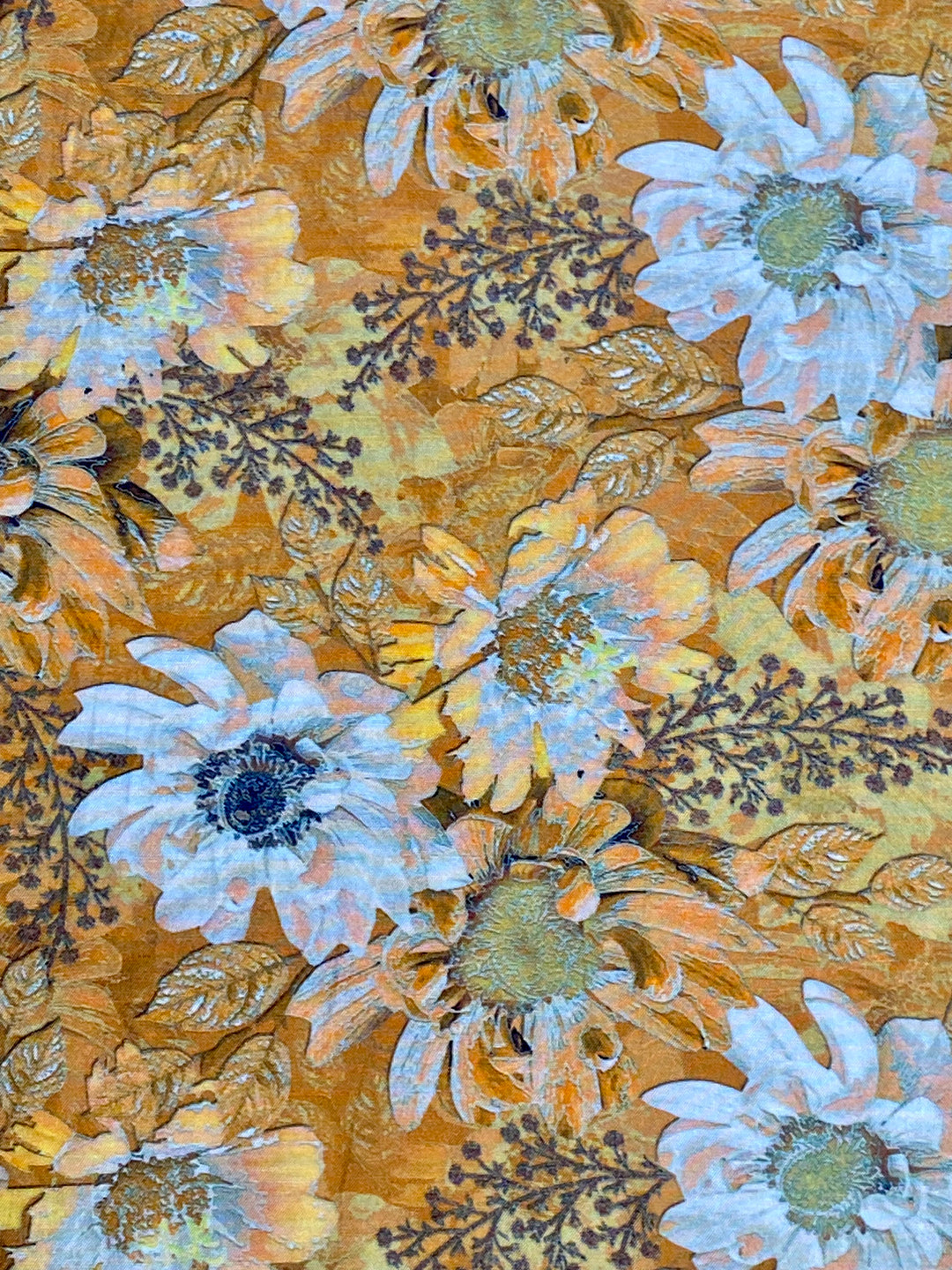 Printed Floral Muslin Cotton Fabric Mustard