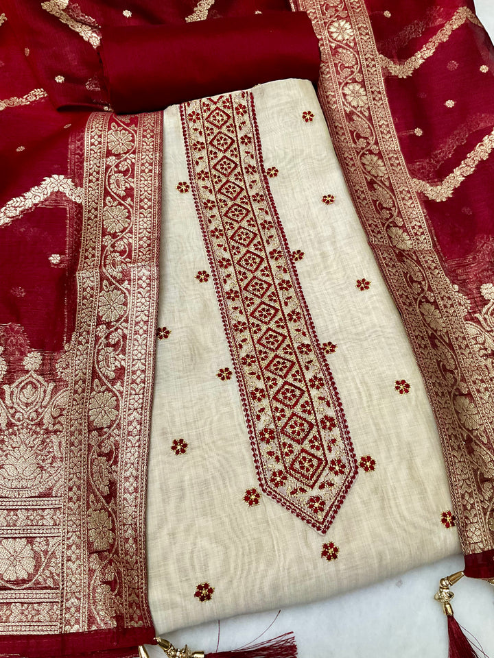 Chanderi Embroidered Unstitched Suit - 45329