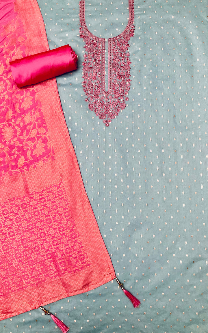 Woven Chanderi Unstitched Suit - 45330