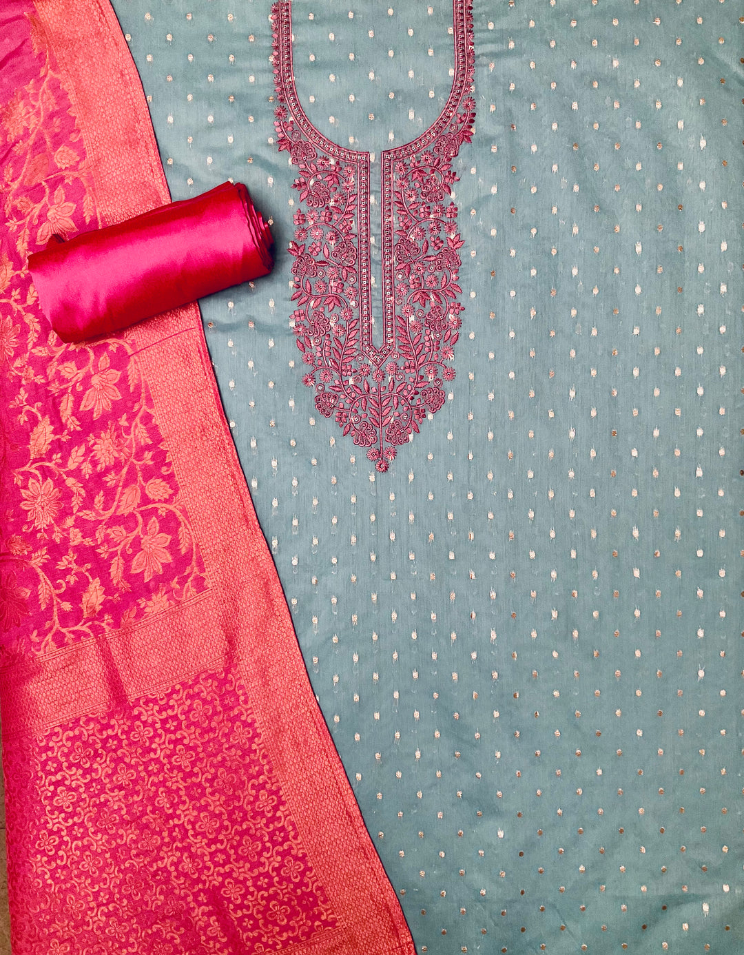 Woven Chanderi Unstitched Suit - 45330
