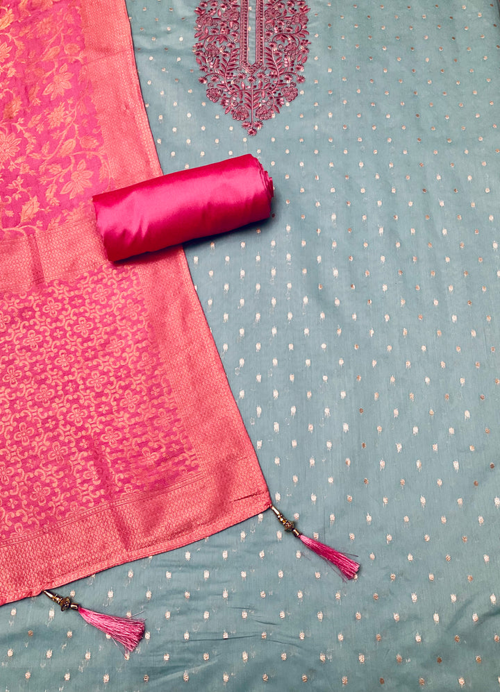 Woven Chanderi Unstitched Suit - 45330