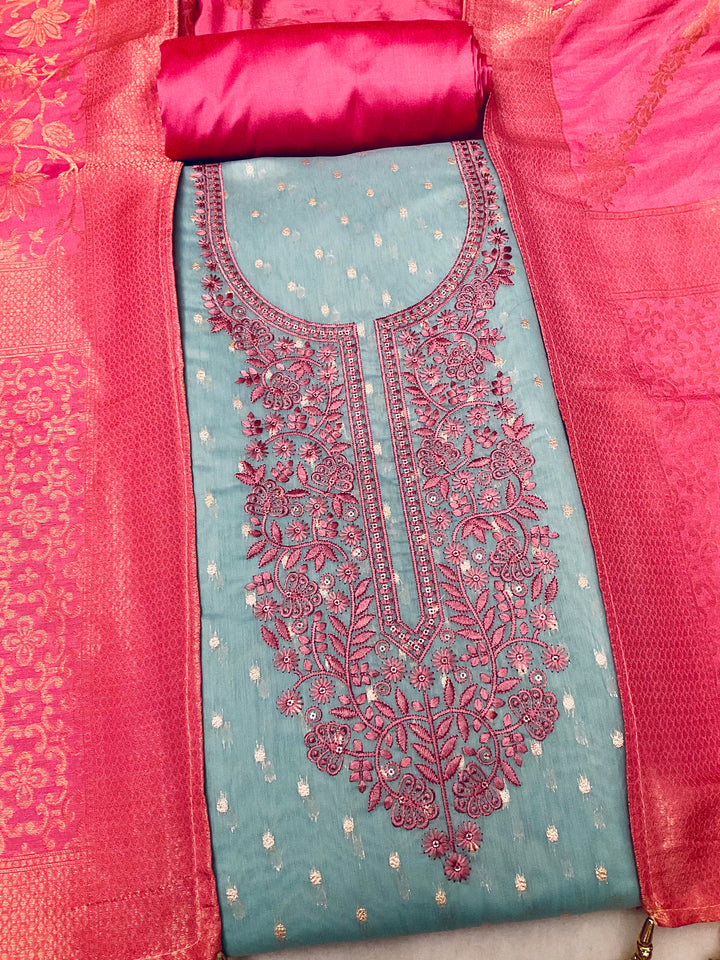 Woven Chanderi Unstitched Suit - 45330