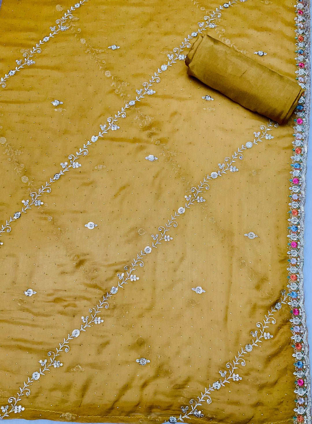 Tissue Embroidered Unstitched Salwar Suit - 45345