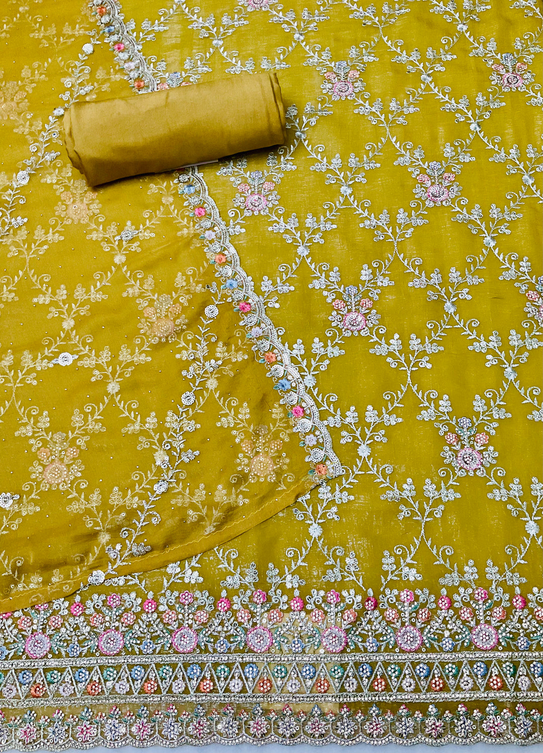 Tissue Embroidered Unstitched Salwar Suit - 45345
