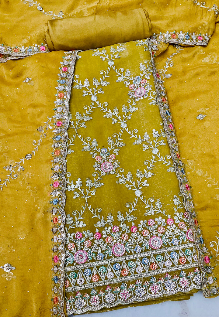 Tissue Embroidered Unstitched Salwar Suit - 45345