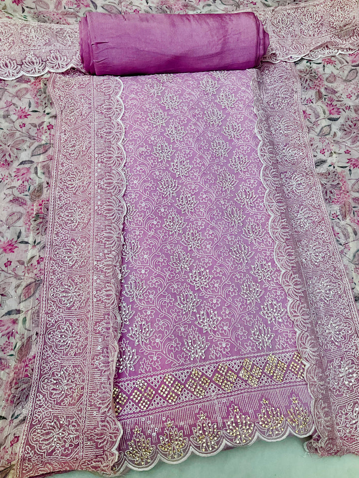 Chiffon Embroidered Unstitched Salwar Suit - 45353