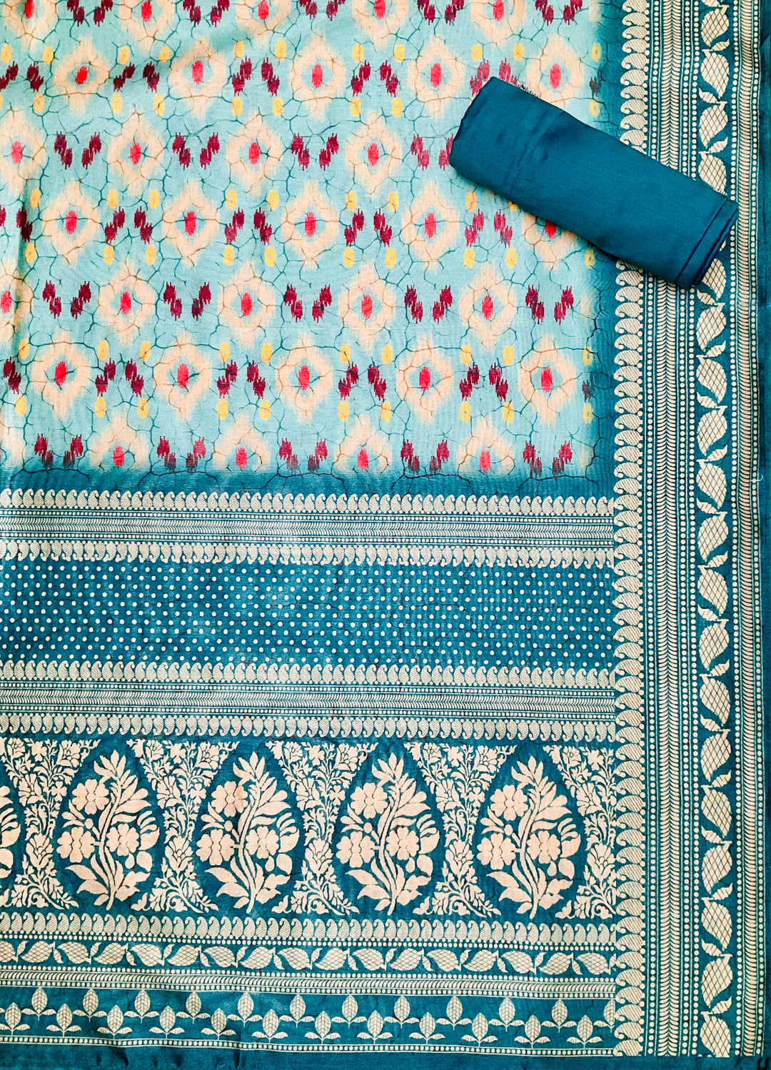 Prined Chanderi Embroidered Unstitched Salar Suit - 45340