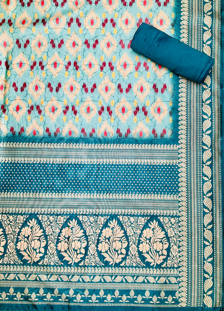 Prined Chanderi Embroidered Unstitched Salar Suit - 45340