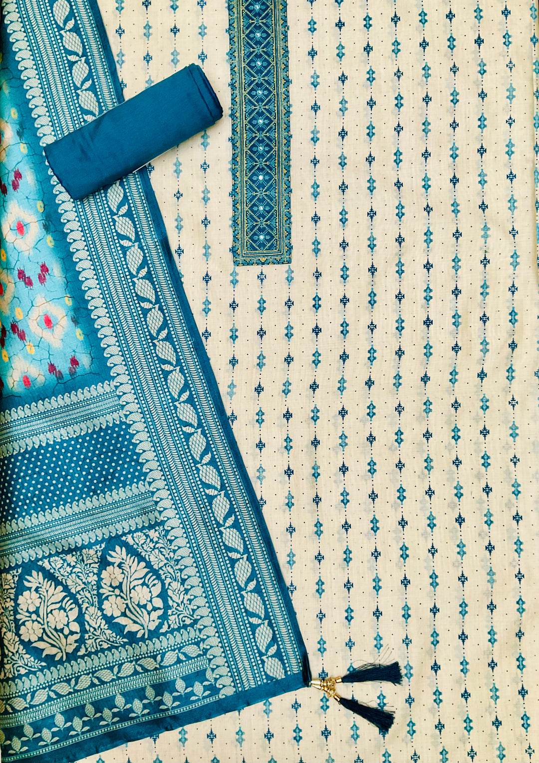 Prined Chanderi Embroidered Unstitched Salar Suit - 45340