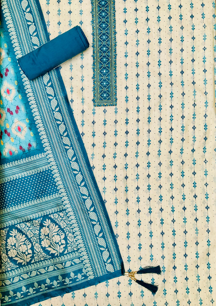 Prined Chanderi Embroidered Unstitched Salar Suit - 45340