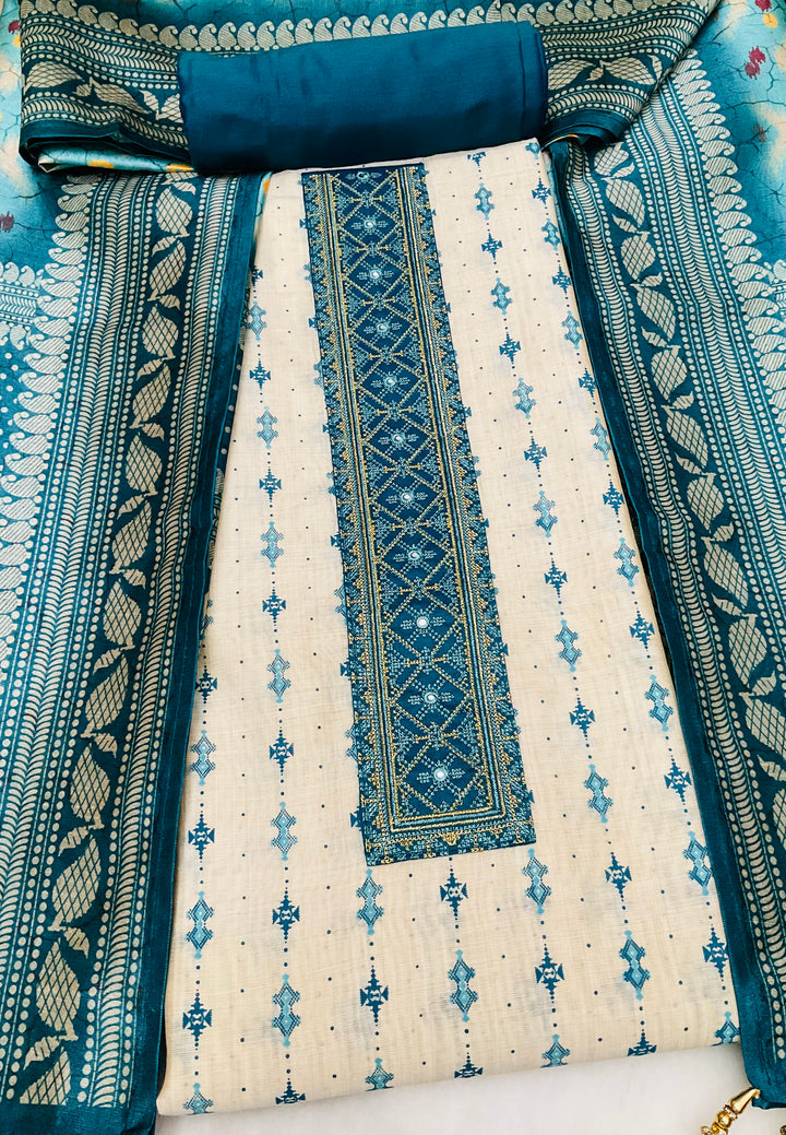 Prined Chanderi Embroidered Unstitched Salar Suit - 45340
