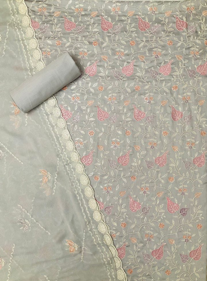 Cotton Unstitched Salwar Suit with Cotton Embroidered Duppatta - 45348
