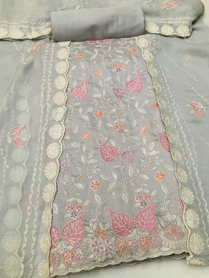 Cotton Unstitched Salwar Suit with Cotton Embroidered Duppatta - 45348