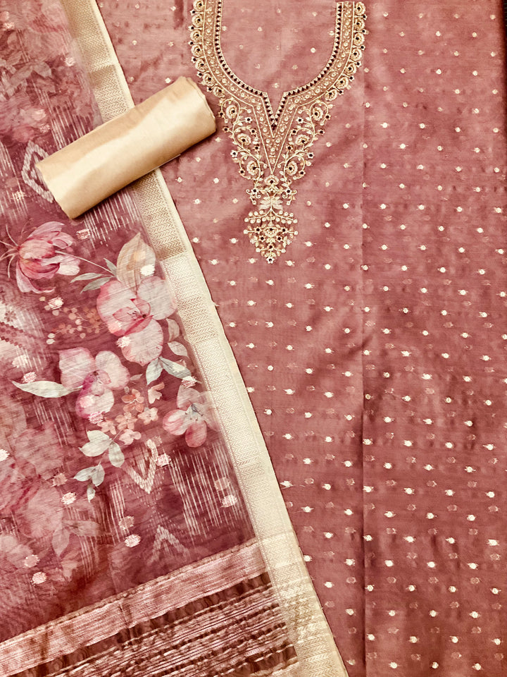 Woven Chanderi Silk Unstitched Suit - 45337