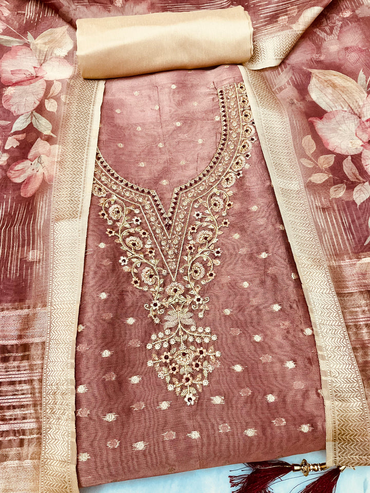 Woven Chanderi Silk Unstitched Suit - 45337
