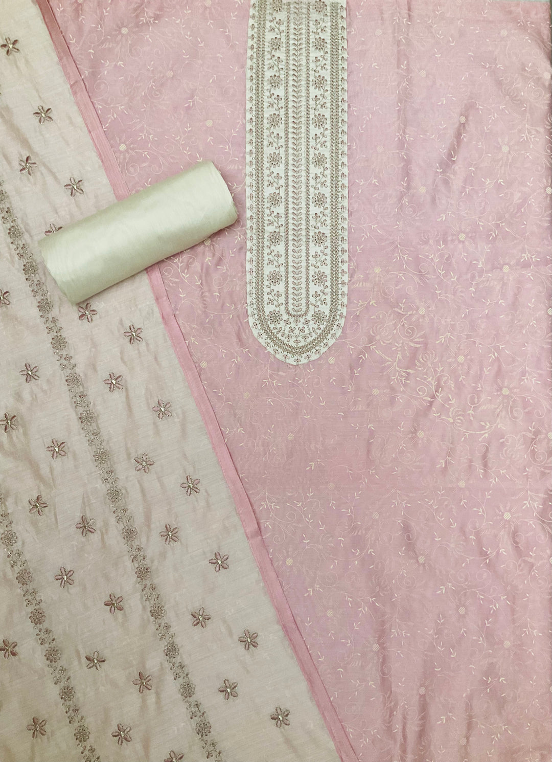 Chanderi Embroidered Unstitched Salwar Suit - 45341