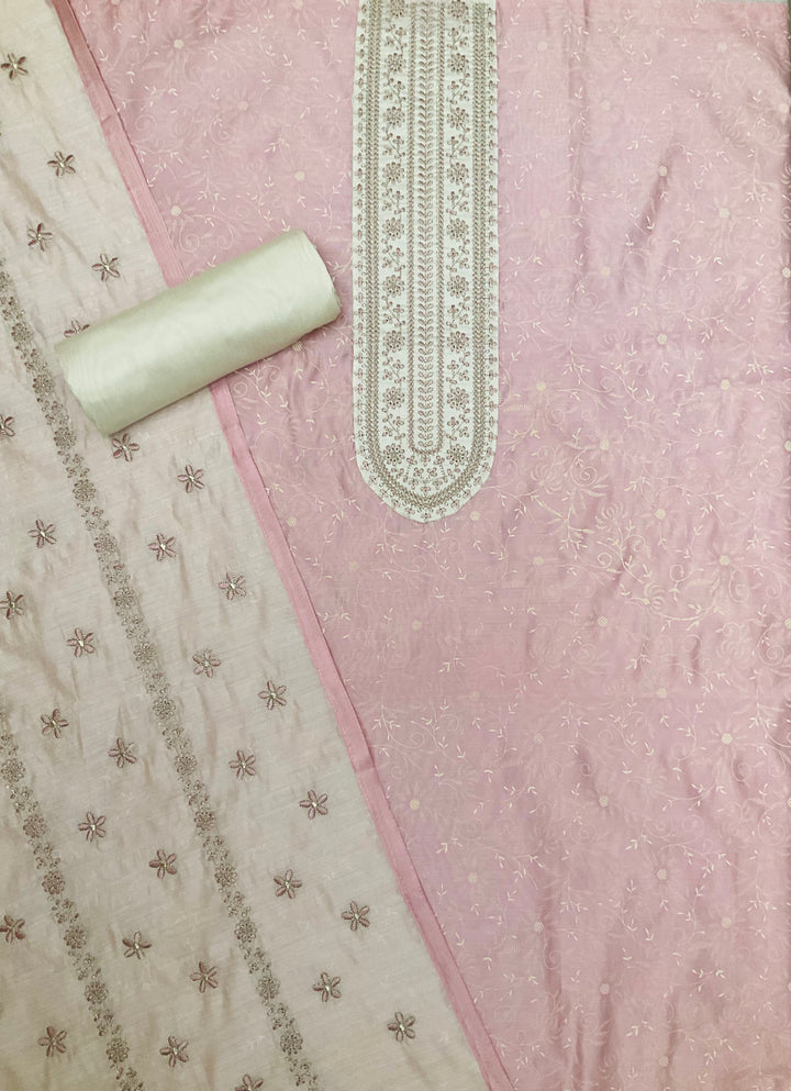 Chanderi Embroidered Unstitched Salwar Suit - 45341