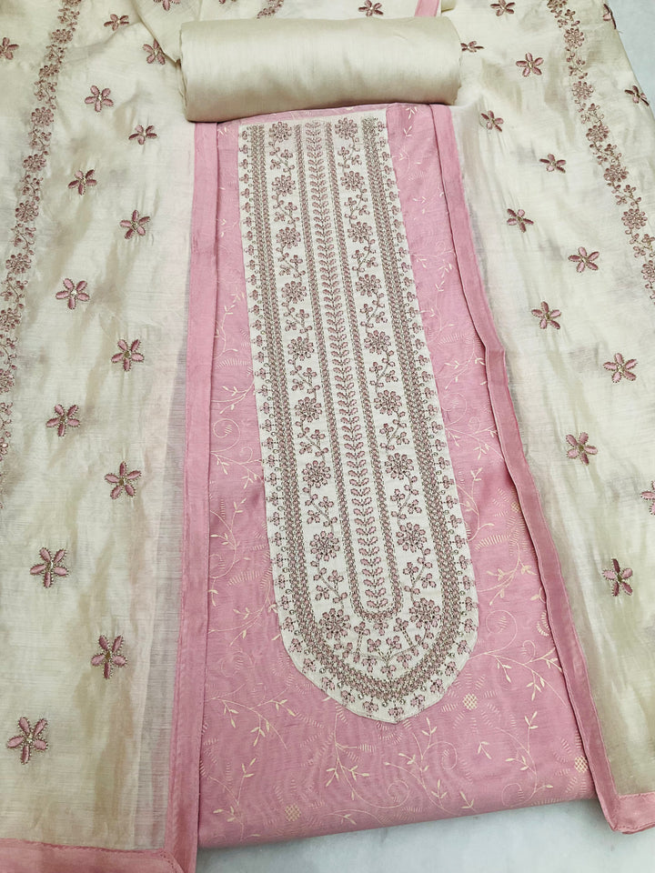 Chanderi Embroidered Unstitched Salwar Suit - 45341