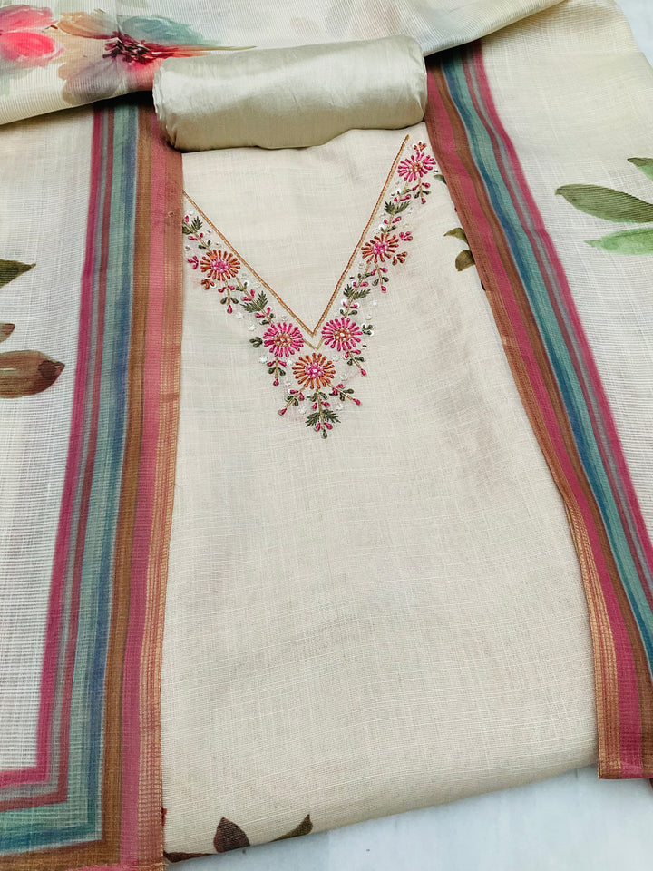 Cotton Embroidered Unstiched Suit - 45326