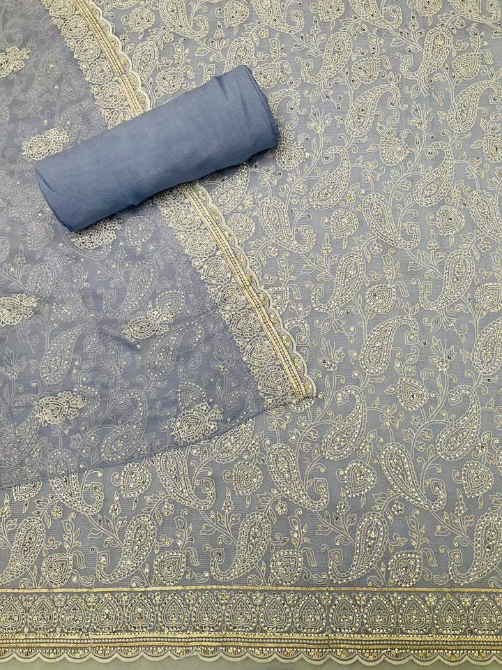 Chiffon Embroidered Unstitched Salwar Suit - 45351