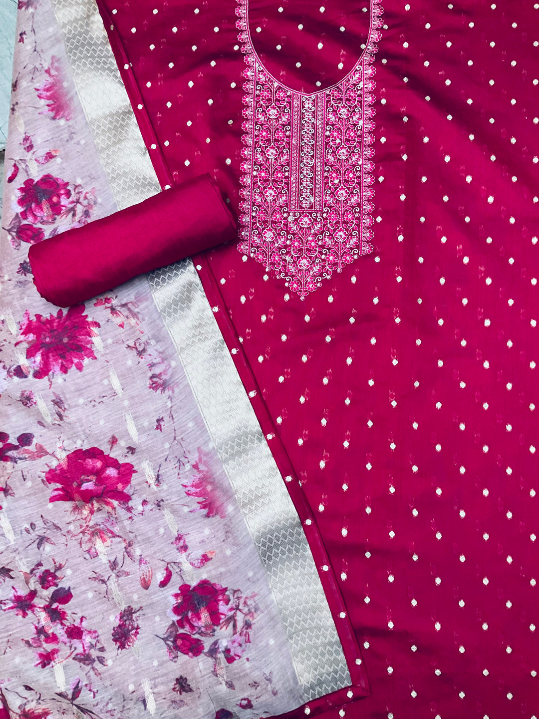 Woven Chanderi Unstitched Suit - 45338
