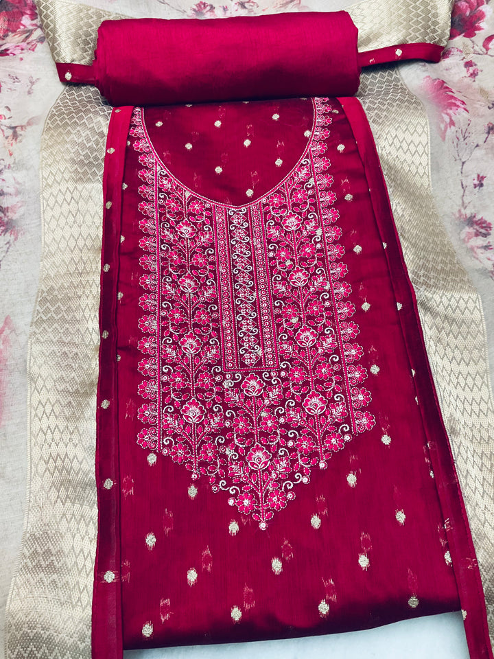 Woven Chanderi Unstitched Suit - 45338