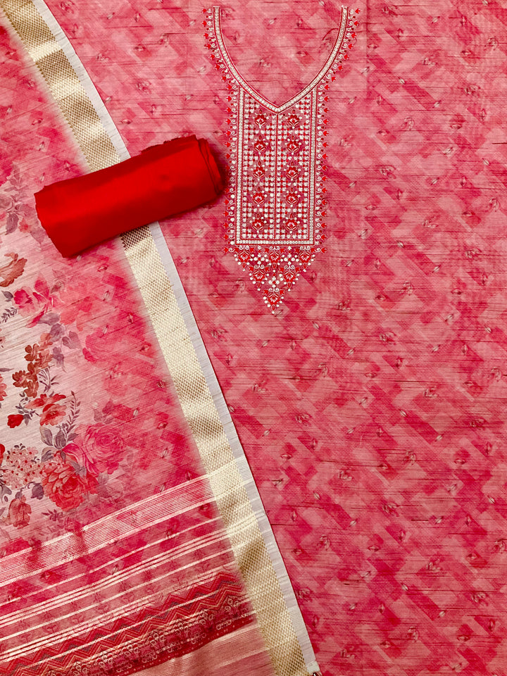 Chanderi Embroidered Unstitched Suit - 45331