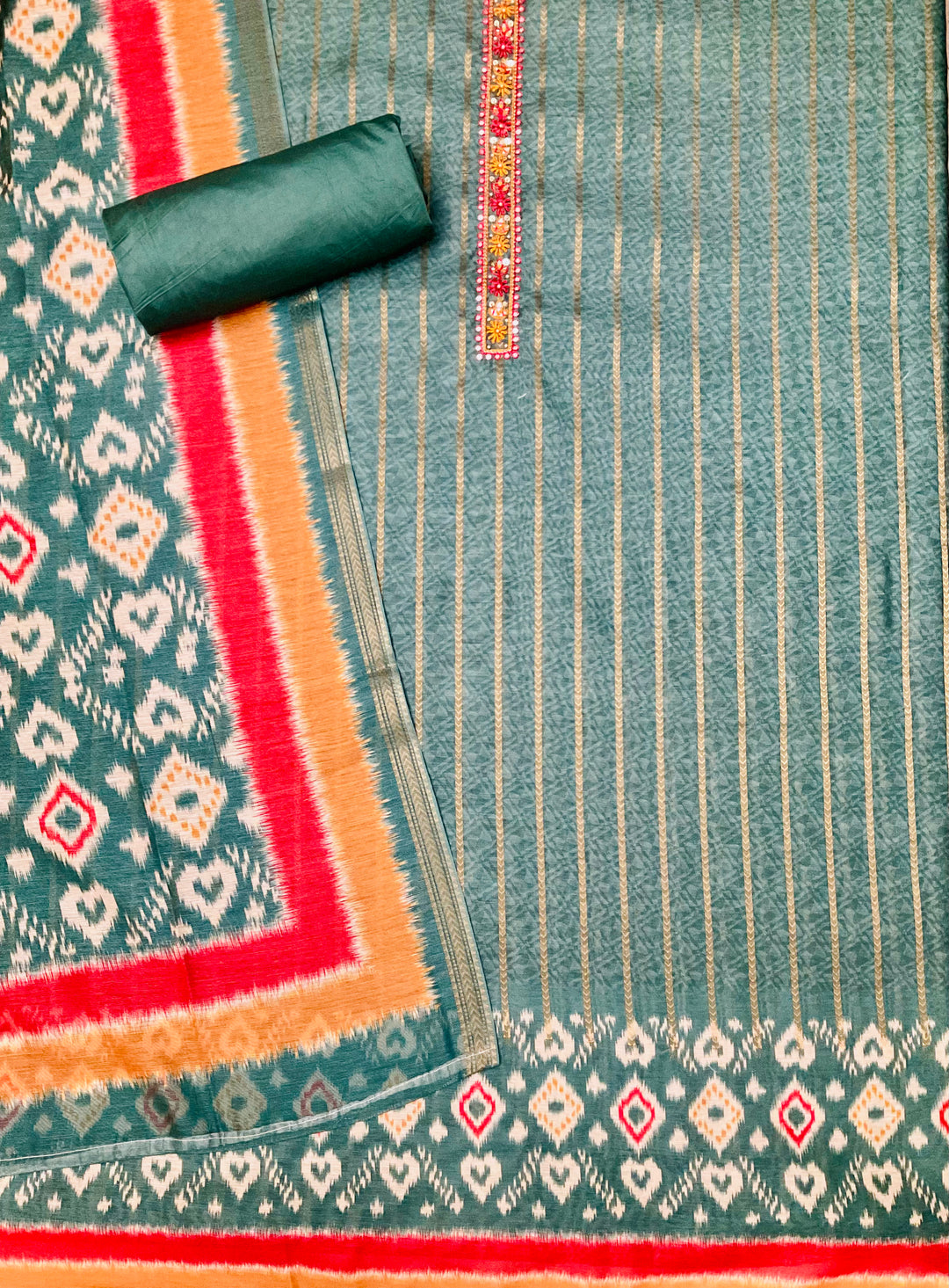 Woven Chanderi Embroidered Unstitched Salwar Suit - 45339