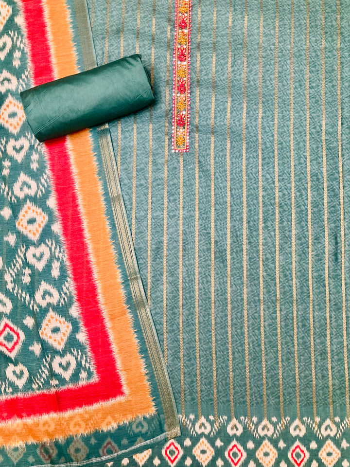 Woven Chanderi Embroidered Unstitched Salwar Suit - 45339