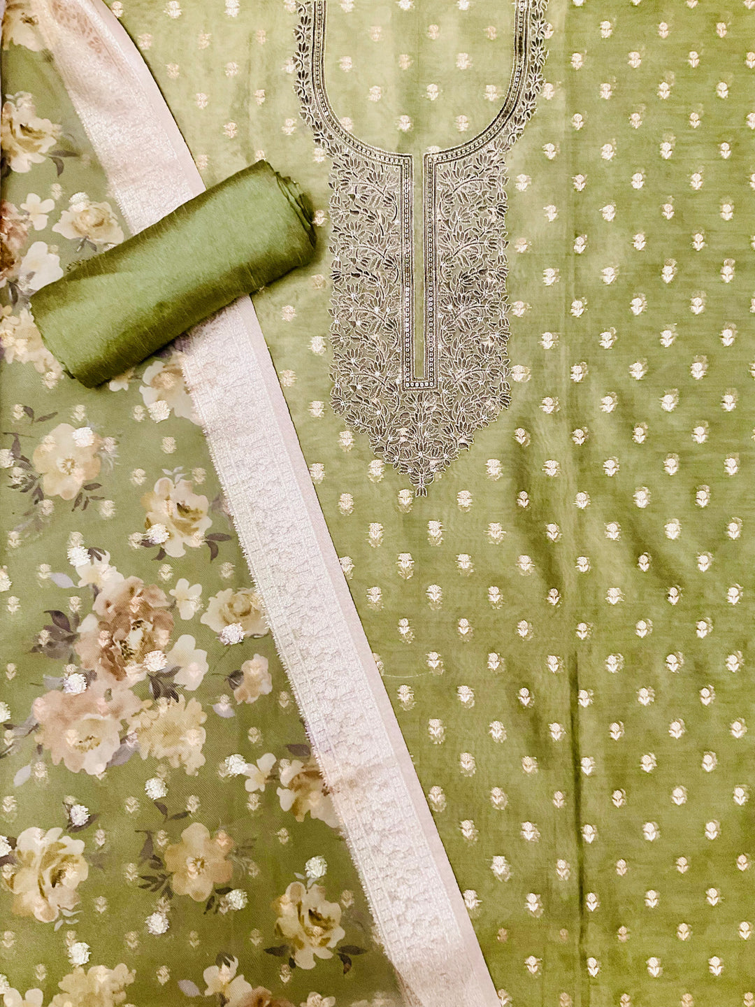 Woven Chanderi Embroidered Unstitched Suit - 45332