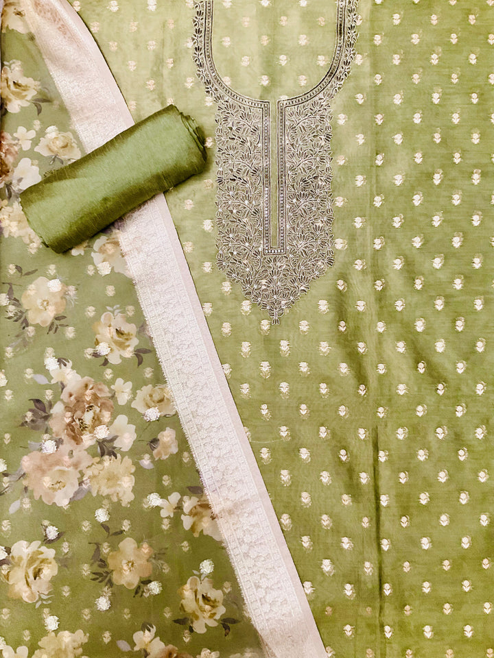 Woven Chanderi Embroidered Unstitched Suit - 45332
