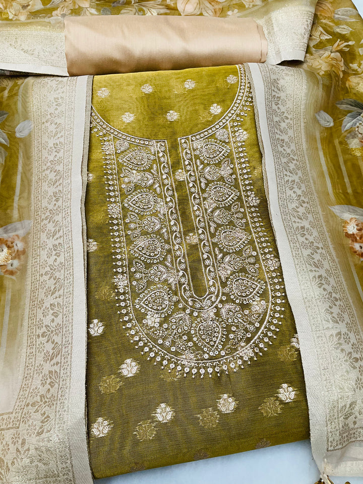 Woven Chanderi Unstitched Salwar Suit - 45342