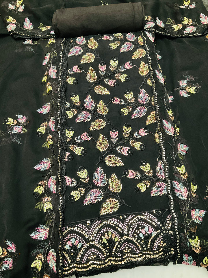 Chiffon Embroidered Unstitched Salwar Suit - 45349